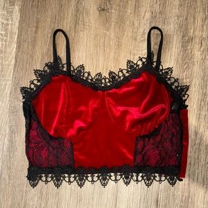 Red Velvet and Black Lace Crop Top
